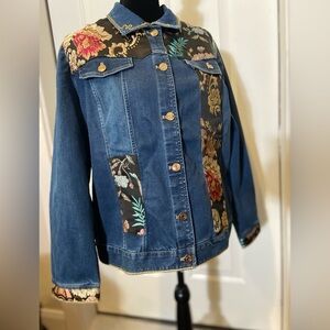 Chico’s~NWT~Colorful~Floral~Embroidered~Jacquard~Patchwork~Denim~Jacket~Size 2